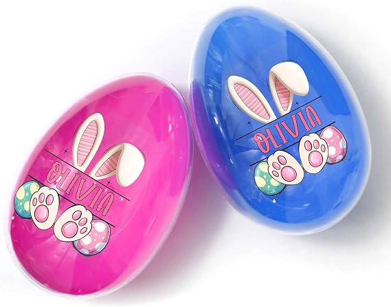 Artsadd Personalized Easter Eggs with Name, Custom Fillable Rabbit Design Decorative Eggs for Easter Egg Hunt, Party Favors, Home Decor and Holiday Gifts for Kids Girls Boys Family