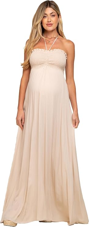 PinkBlush Smocked Halter Maternity Maxi Dress
