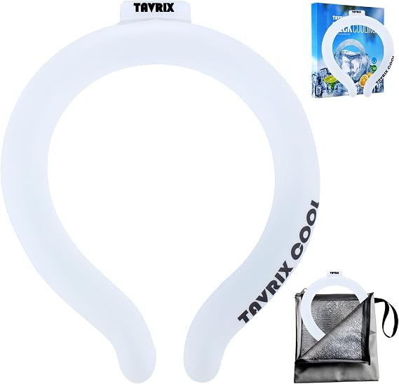 Neck Cooling Tube with Insulation Bag, Reusable Ice Ring for Instant Cooling, Freezes Below 64 for Hot Weather, Outdoor Sports, Workers, Wearable Neck Cooler in Summer (White, M)