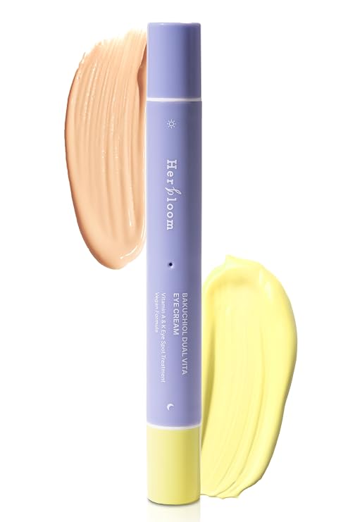 HERBLOOM Bakuchiol Night Care Eye Cream | Bakuchiol Dual Vita with Tinted Day Concealer | Korean EyeCream for Dark Circles Fine Lines 0.54 Fl Oz