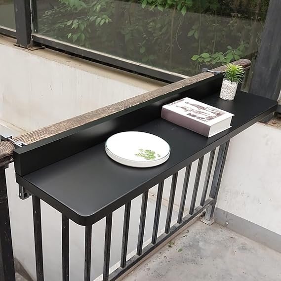 HHXX Outdoor Folding Side Table,Balcony Folding Hanging Railing Table,Balcony Railing Hanging Table Folding Balcony Deck Table,Adjustable Wall-Mounted Side Tables for Patio, Garden,Outdoor Indoor