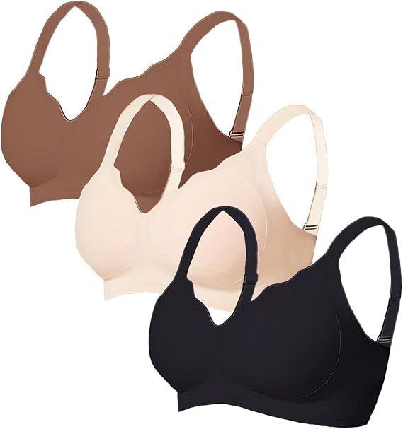 3 Pack Jelly Bras for Women No Underwire Full Coverage Push Up Seamless Scalloped Bralettes Soft Comfy Everyday Bra