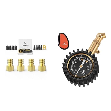 ETENWOLF Tire Pressure Gauge for Cars 0-75 PSI & Brass Presta Valve Adapter 4 Pack