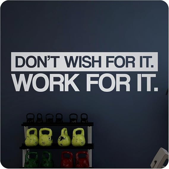 My Vinyl Story | Don't Wish for it Work for it | Motivational Large Wall Decal Sticker Quote for Home Gym Office Exercise Fitness Workout Art Vinyl Decor Removable Words Sayings (White, 37x10 inches)