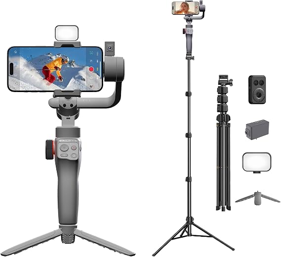 C05 Kit Gimbal Stabilizer for iPhone with Extendable Tripod AI Tracking Sensor and Fill Light