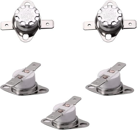 Fielect KSD301 Thermostat 130C/266F Normally Closed N.C Snap Disc Limit Control Thermal Switch Microwave Thermostat Silver Tone 5pcs