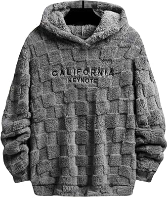Mens Letter Embroidery Textured Drop Shoulder Fuzzy Hoodie, Casual Fashion Long Sleeve Hooded Sweatshirt
