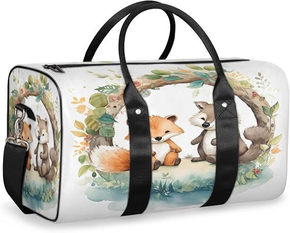 Watercolor Wreath Foxes Travel Duffel Bag for Women Men Large Capacity Overnight Weekender Bags for Lightweight Waterproof Sport Gym Bag for Workout Yoga Swim