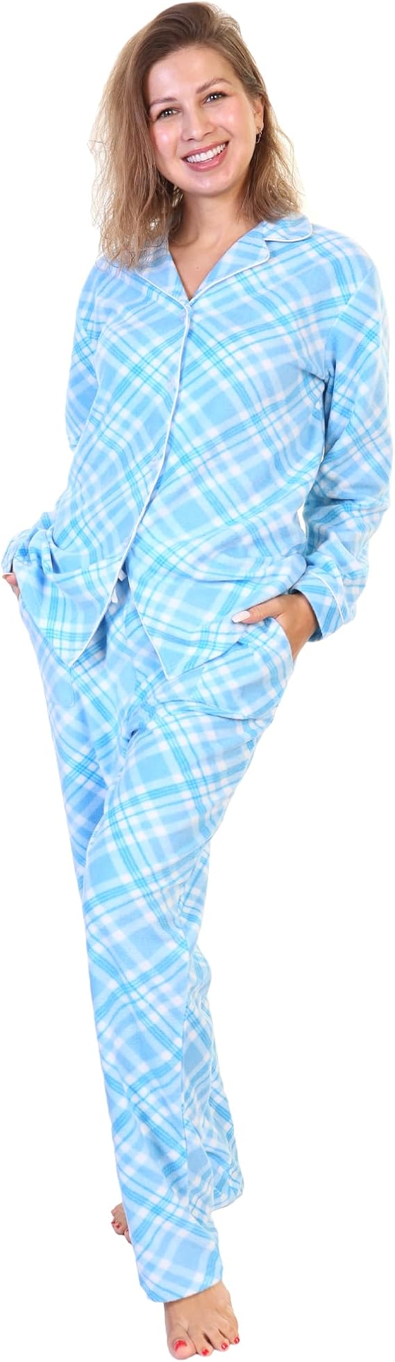 Angelina Women's Pajama Set Cozy Fleece with Notch Collar and Pockets