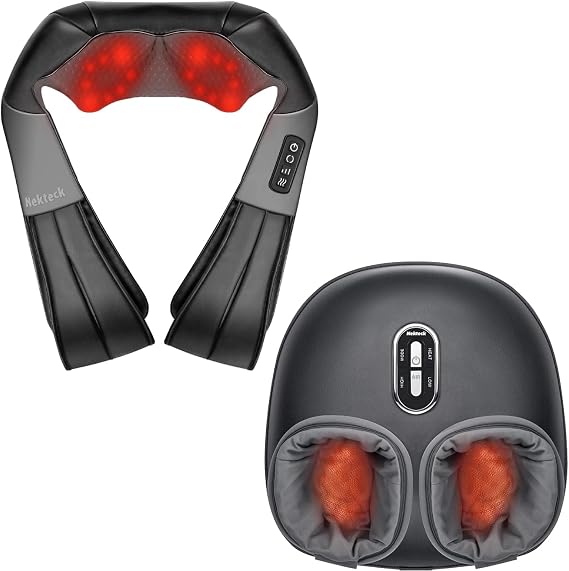 Nekteck Shiatsu Neck Back Massager & Foot Massager Machine with Soothing Heat, Deep Kneading Therapy Relax for Home and Office