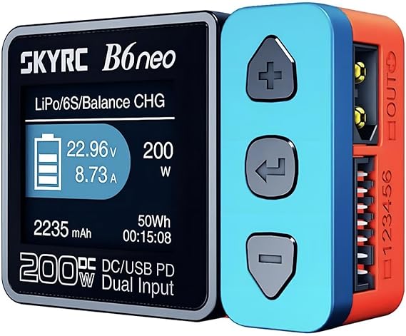 SKYRC B6Neo: Balance Lipo Battery Charger for 1S-6S Lipo/Li-Ion/LiHV, 1-15S NiMH/NiCd - DC 200W, PD 80W, Smart Battery Charger, Discharger and Storage