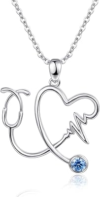 PRAYMOS Nurse Necklace for Women Sterling Silver Heartbeat Necklace Nursing Stethoscope Necklace New Future Registered Nurse Gifts
