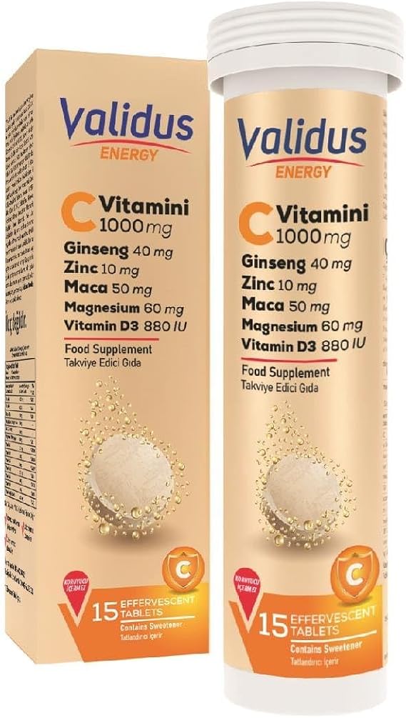 Validus Energy Vitamin C 1000 mg + Ginseng + Zinc + Maca Effervescent Tablet