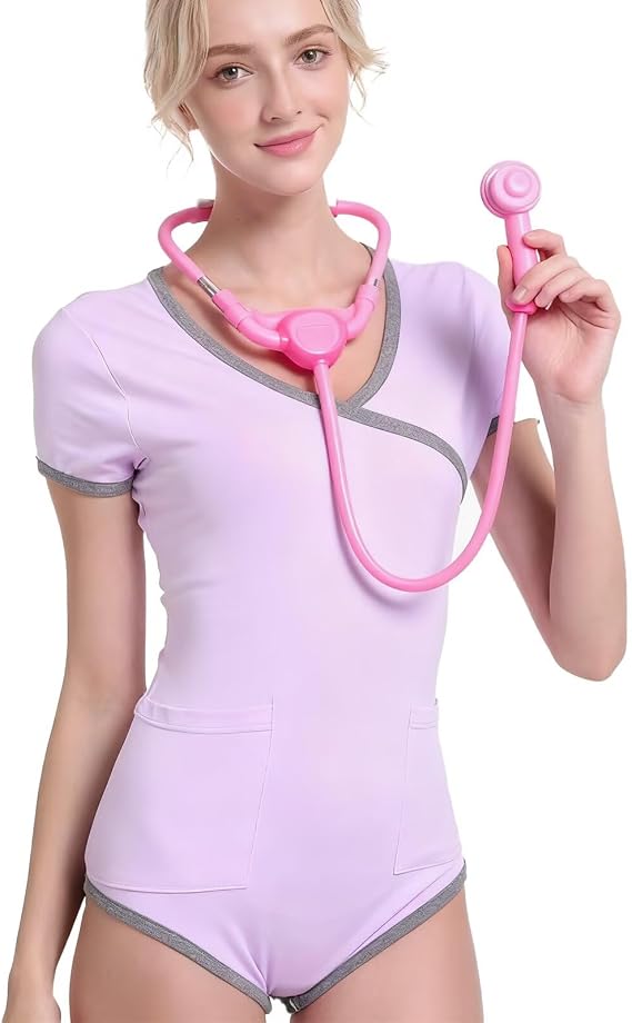 Landofgenie Women's Nurse Cosplay Romper Short Sleeve Pajama