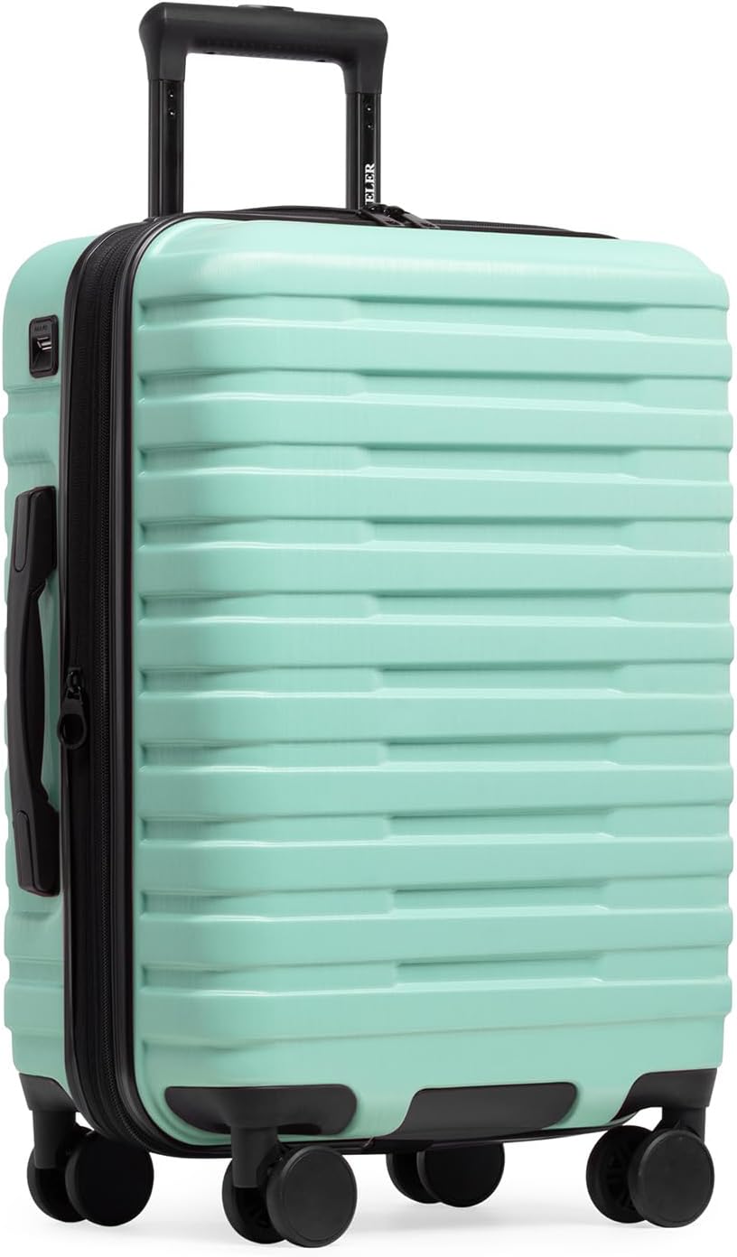 U.S. Traveler Boren Polycarbonate Hardside Rugged Travel Suitcase Luggage with 8 Spinner Wheels, Aluminum Handle, Mint, Carry-on 22-Inch, USB Port, Boren Polycarbonate Hardside Rugged Travel Suitcase