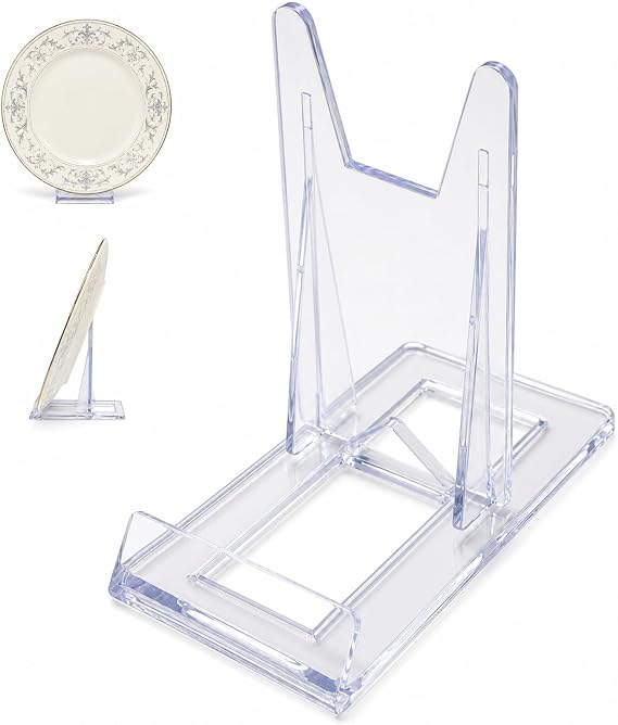 Artliving Plate Stands for Display Set of 6, Two Part Adjustable Clear Plastic Display Stand Easel for 5-9 Inch Plates, Bowls, Picture Frames, Books, Comics, Photo, Small Signs and Collectibles