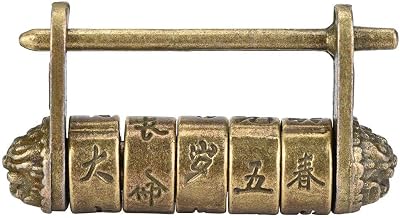 Vintage Chinese Character Combination Password Lock, 50x27mm Zinc Alloy Antique Padlocks for Jewelry Box Wooden Cabinet Gift, Bronze