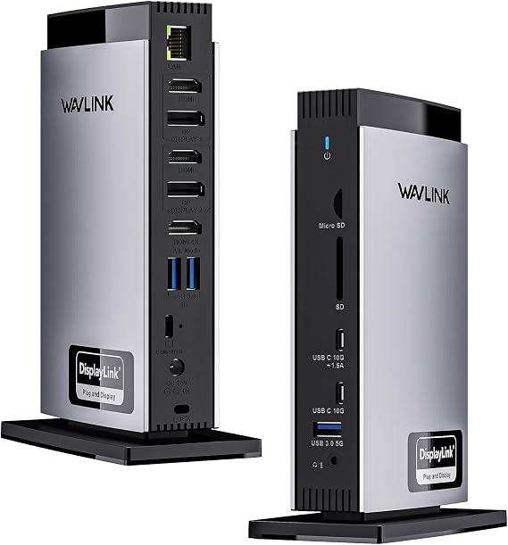 WAVLINK Docking Station 3 Monitors, Triple 4K@60Hz for MacBook M1/M2/M3/M4/Windows, Displaylink Dock with 3X HDMI or 2X DisplayPort, 130WPD,5 USB Ports, Ethernet, Audio, SD/TF