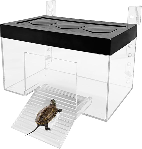 Turtle Basking Platform 11.81 x 7.87 x 7.87inch Hanging Basking Platform for Aquatic Turtles with Lid and Ramp Adjustable Reptile Ramp Dock Turtle Tank Accessories (Large)