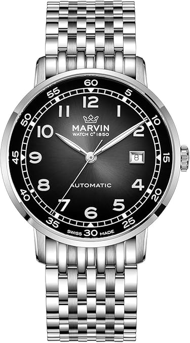marvin Swiss Automatic Movement Watches for Men Casual Men's Watch with Stainless Steel Strap,Sapphire Glass Dial,Luminous Hands and Hour Markers,50m Waterproof