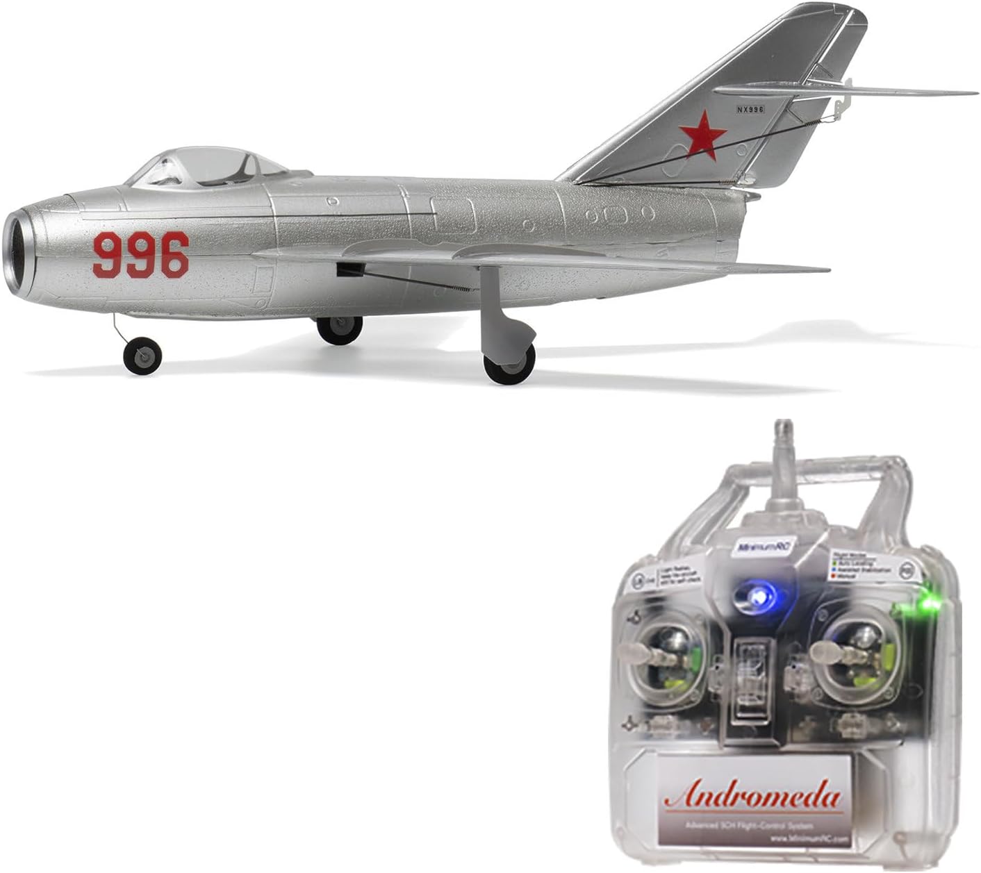 MinimumRC MiG-15 Micro EDF Jet 30mm 2S, 4CH RC Airplane with Gyro Stabilization, EPS Airframe, Detachable Landing Gear(Right throttle/1 Battery)