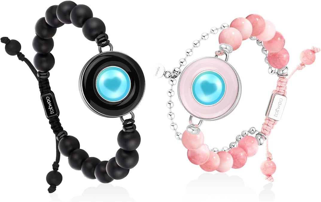 TOTWOO Smart Partner Bracelets for Long Distance Relationships with App Controlled 1:1 Bluetooth Pairing - Romantic Gift with Glow &amp; Touch Vibration