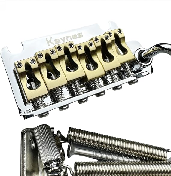 KAYNES 2 point Electric Guitar Tremolo Bridge With Brass Block and Brass Saddles Compatible with suhr and Fender Strat Style Electric Guitar Chrome Silver KY06S