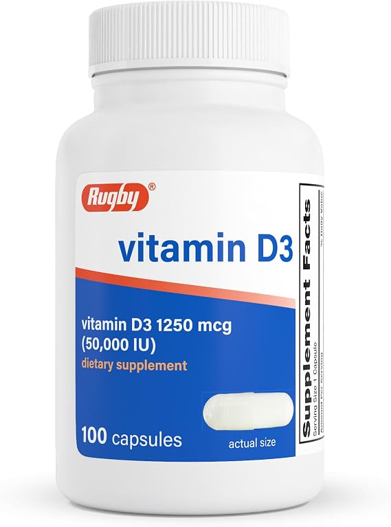 Rugby High-Potency Vitamin D3 Supplement 50,000 IU (1250 mcg), 100 Count