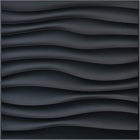 Art3d PVC Wave Panels for Interior Wall Decor, Black Textured 3D Wall Tiles,50 * 50cm (12 Pack)