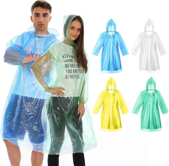 Disposable Rain Ponchos, Waterproof Ponchos Adults Rain Poncho Emergency Waterproof Rain Coat Poncho with Drawstring and Hood, Suitable for Festivals, Camping, Hiking and Everyday Commute
