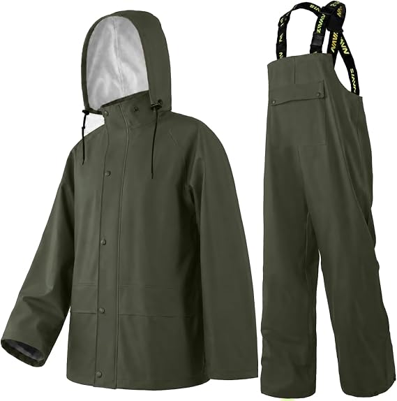 Mens Workwear 3-Piece Waterproof PU Rain Suit Set