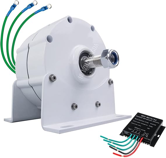 10000W Permanent Magnet Generator Gearless, 3 Phase Alternator 12V 24V 48V 220V for Wind Turbine Water Turbine Hydroelectric Generator (White,with Base)