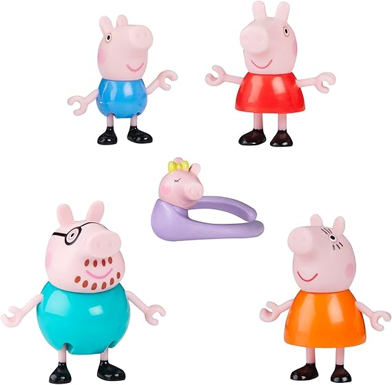 PEPPA PIG Peppa's Family of Five with Baby Evie, Poseable Figures Hold Hands, Preschool Toys for Girls and Boys 3 and Up
