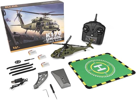 WL K170 Black-Hawk RC Helicopter,UH-60L 170 Size 2.4G 4CH Flybarless Simulation Helicopter Model Without Ailerons(RTF Version) + 2 Bateries
