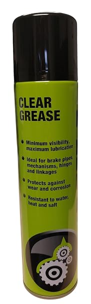 CLEAR GREASE 1 X 400ml SPRAY, A CLEAR GREASE THAT PROTECTS AGAINST WEAR AND CORROSION IDEAL FOR BRAKE PIPES, HINGES, CHAINS, BEARINGS DOOR LOCKS ETC