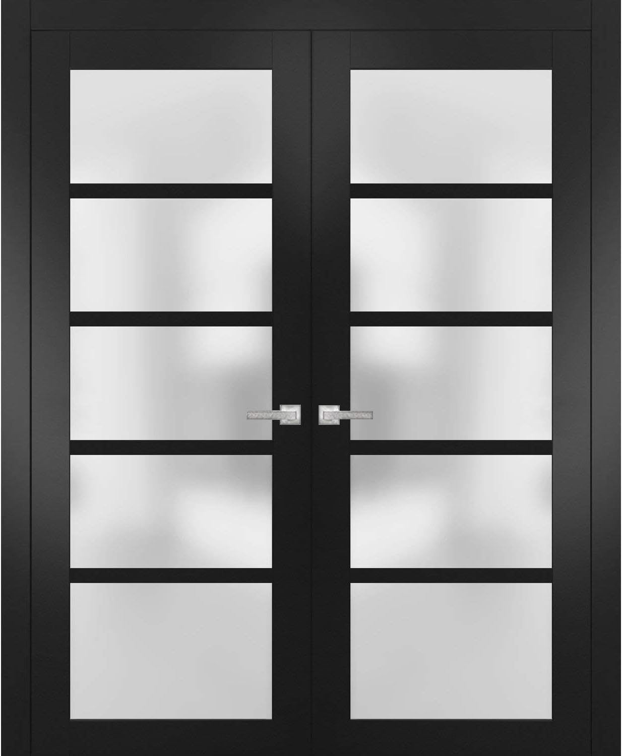 SARTODOORS Quadro 4002 | Double Swing Interior French Doors with Glass with Frosted Glass, MDF, Hardware Included, 36x80, Black, Modern