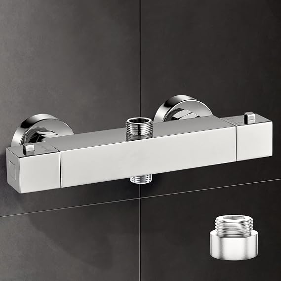 Thermostatic Shower Mixer Bar 2 Outlet Square Shower Mixer Tap Dual Outlet