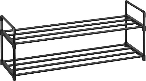 SONGMICS 2 Seviyeli Ayakkabı Rafı, 10 Çift Ayakkabıya Kadar Metal Ayakkabı Saklama Yeri Lsa12Bk