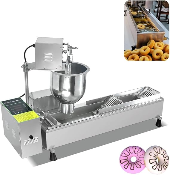 Commercial 110V Automatic Donut Making Machine, Single Row Non-Stick Doughnut Maker with 7L Hopper & 3 Sizes Molds, Stainless Steel Auto Doughnut Fryer for Bakery, Dessert Shop, Mall, Restaurant