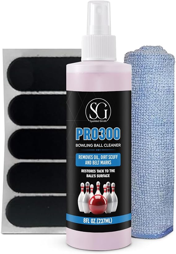 Bowling Ball Cleaner Spray - Oil, Scuff, and Belt Mark Cleaner Restores Tack, Prolongs Lifespan of Ball - EPA Safer Bowling Ball Restoration - Bowling Accessories - 8FL Oz