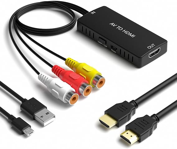 RCA to HDMI Converter, AV/PS2/N64 to HDMI Converter, Composite to HDMI Adapter Support 1080P/ 720P