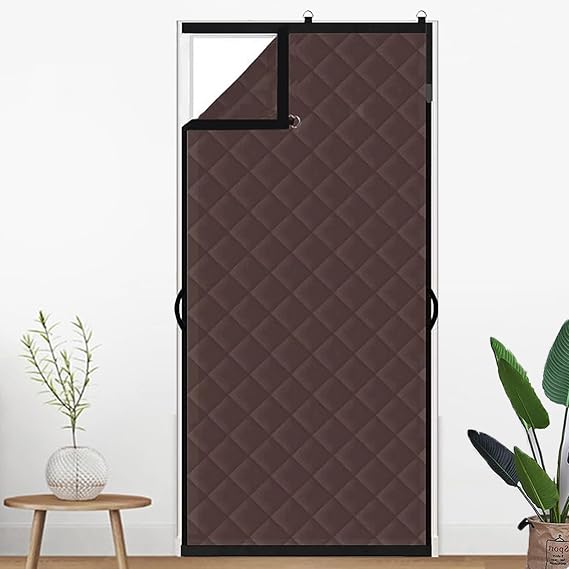 Oxford Cloth Thermal Insulated Door Curtain with Handle Bedroom Balcony Cotton Door Curtain Windproof Cold-Proof,Brown,90 * 210cm