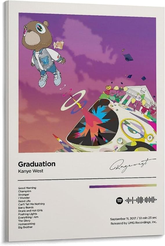 ZANLIART Kanye West Graduation Album Cover Canvas Print Music Poster for Room Aesthetic Frame:24x36inch(60x90cm)