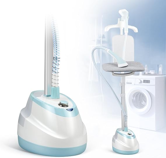 Garment Steamer for Clothes Standing Flat Hanging Ironing Suitable for All Fabric Types, Rapid Heats in 25s for 1 Hour Continuous Steam, with Garment Hanger, Ironing Board, Ironing Gloves