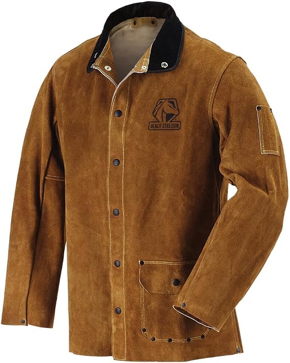 Revco Black Stallion (FO9-30C Welding Jacket, 9 oz Flame Resistant Cotton, Stand-Up Welder's Collar, Leather Reinforced Snaps, Scribe Pockets & Inside Pocket, Small, Safety Orange