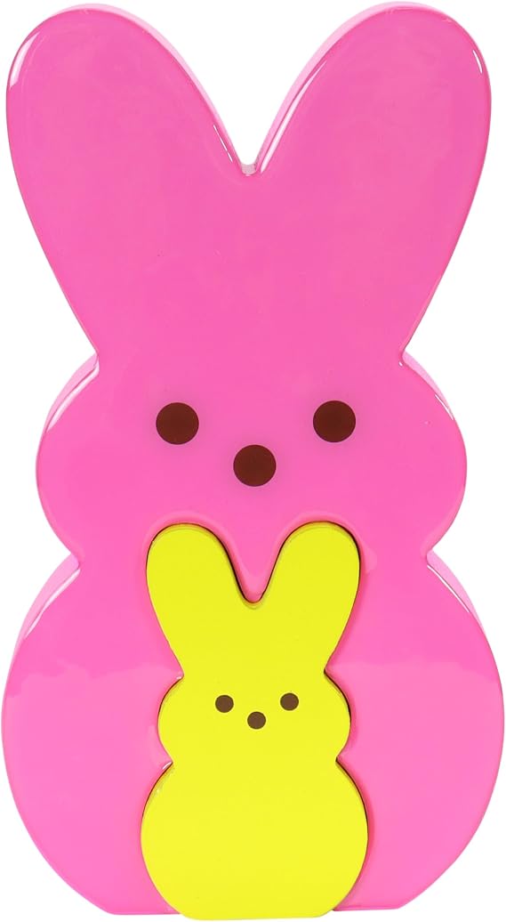 Animal Adventure | Peeps | 9” Collectible Pink and Yellow Wooden Nesting Bunnies