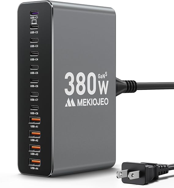 12 Ports Aluminum Alloy MEKIOJEO 380W Charging Station USB C Charger Block
