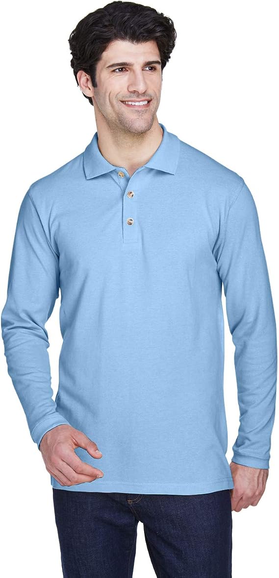 UltraClub Men's Long Sleeve Pique Polo