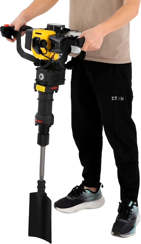 Gas-Powered Excavator, 2-Stroke 52CC Planting Shovel Drilling Machine Tree Digging Machine Portable Excavator Gasoline Garden Tree Digger Shovel for Digging Planting and Trenching 1900W Yellow