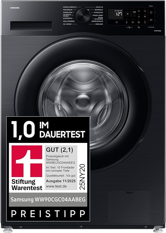 Samsung WW90CGC04AABEG Washing Machine 9 kg 1400 rpm Energy Efficiency Class A Microplastic Programme Ecobubble 14 Programmes WiFi SmartControl Black [Energy Class A]